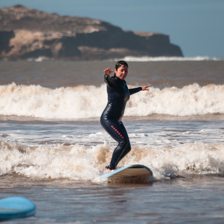 Surf Students practicing position on surfboard in Essaouira, Morocco